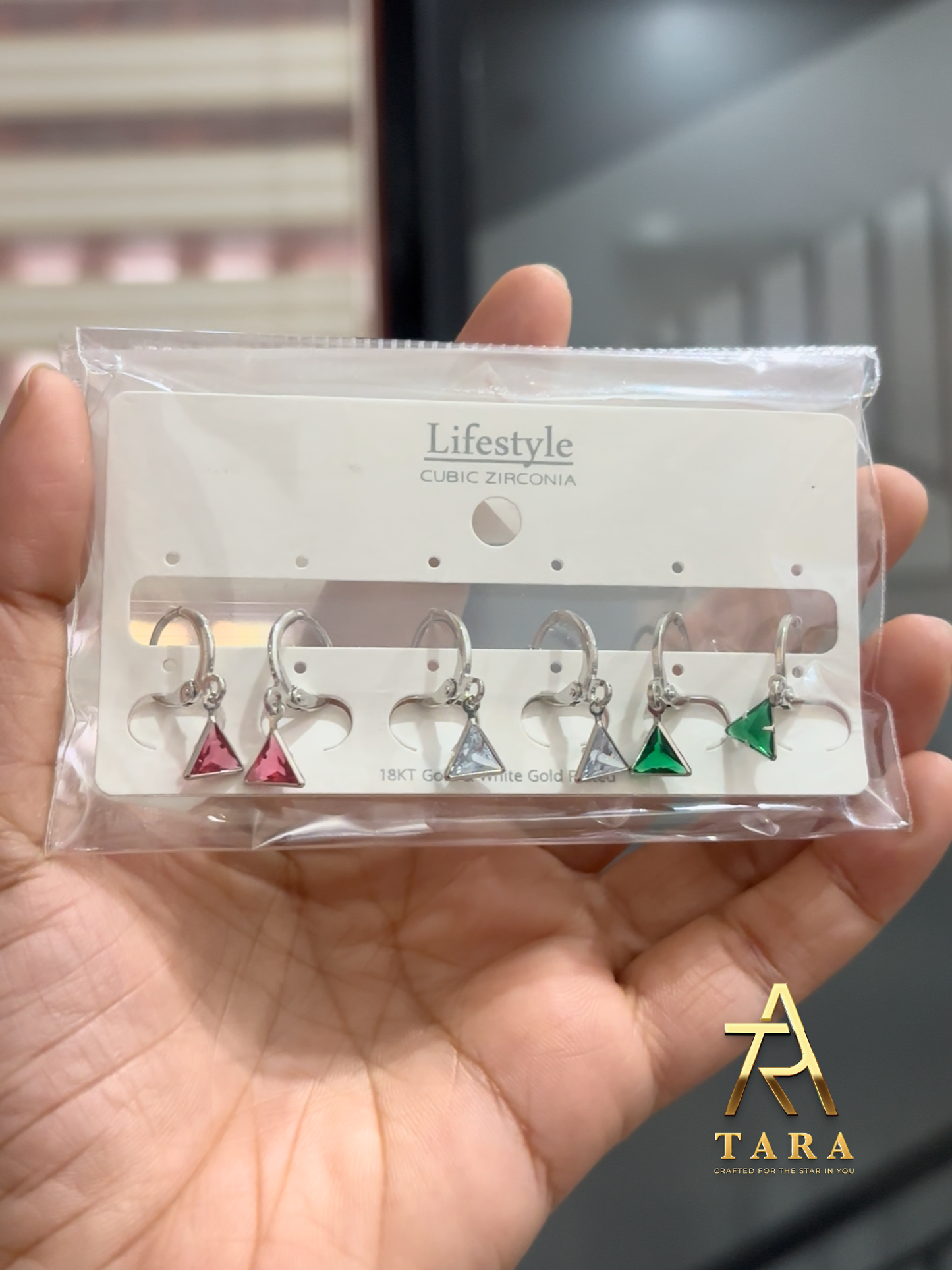 Silver Plated Hoop Earrings with Triangular Charms -AT12 - Full Set