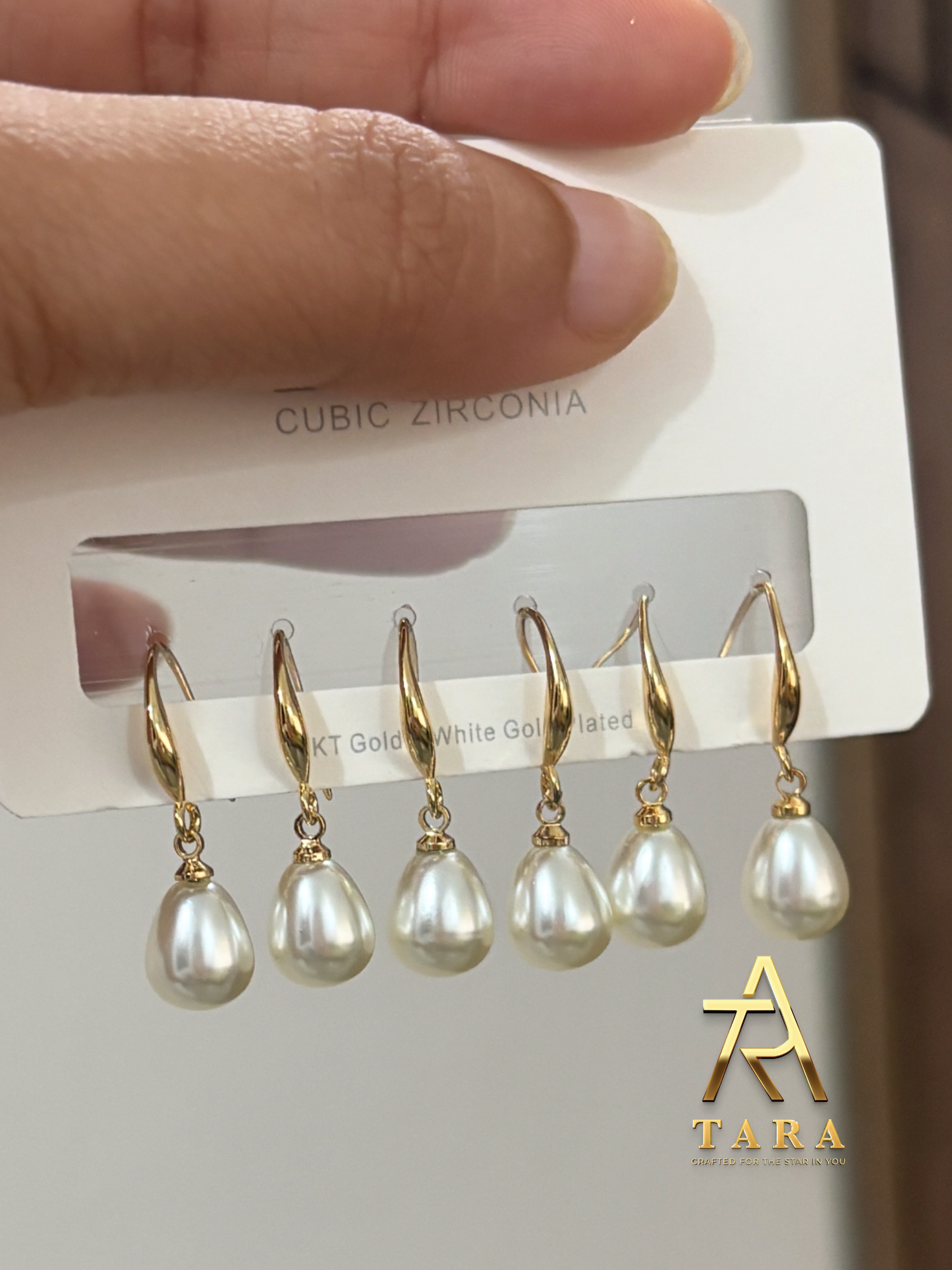 Gold Plated Teardrop Pearl Earrings- AT09 - Single Pair