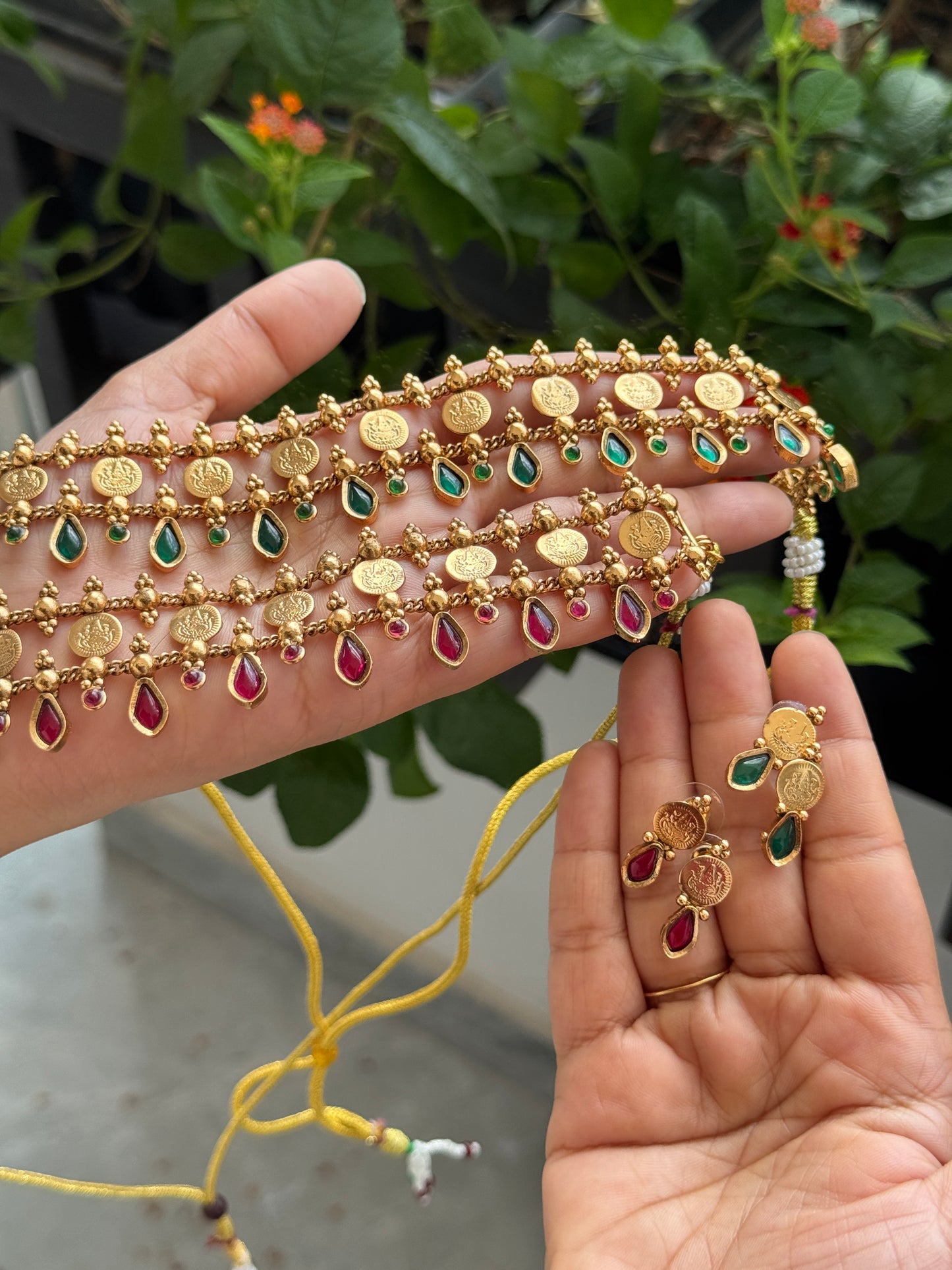 Trendy Coin Palakka Double layer Choker with Earrings