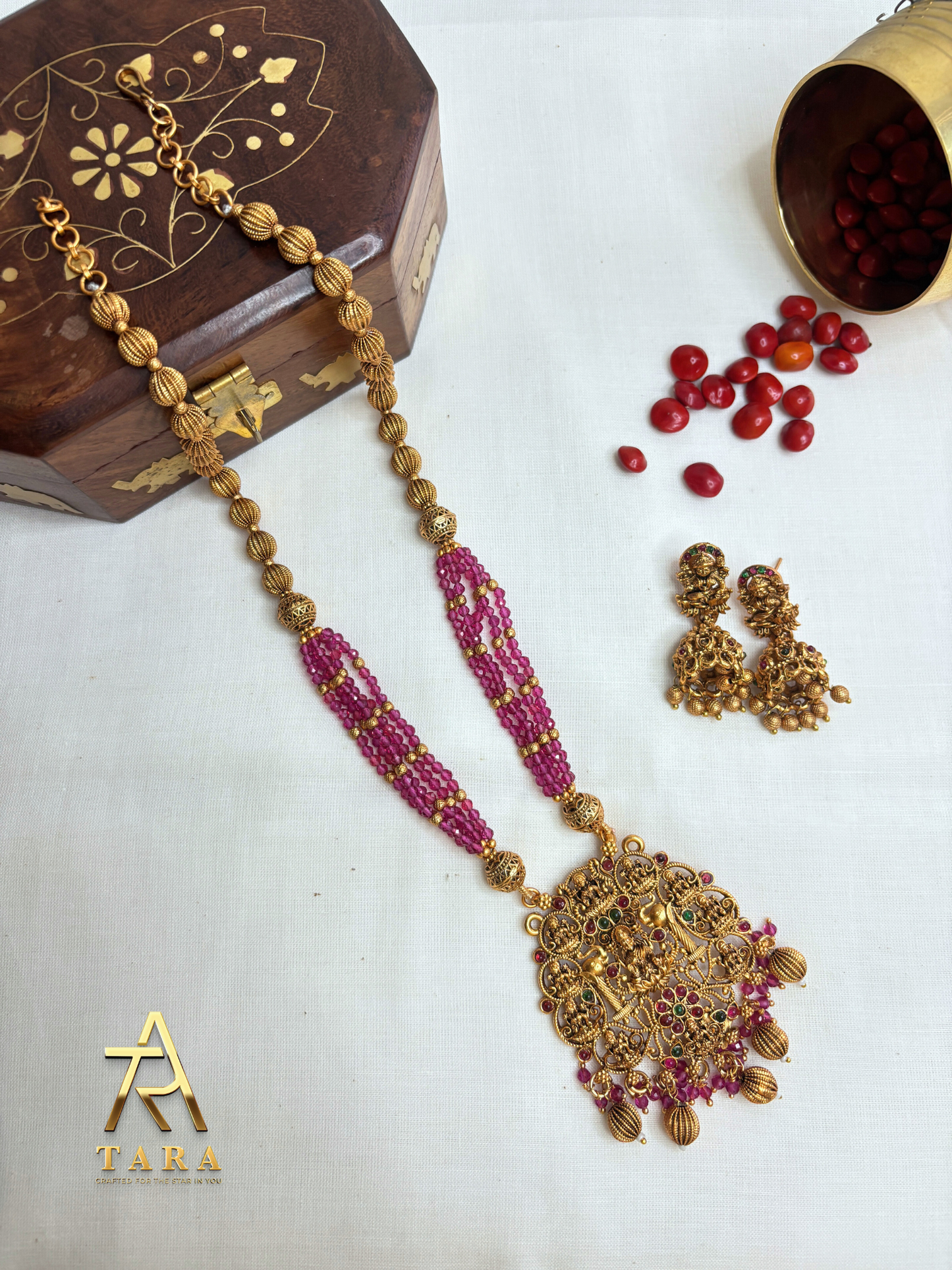 Lakshmi Long Haram with Pink Beads - PRD1553