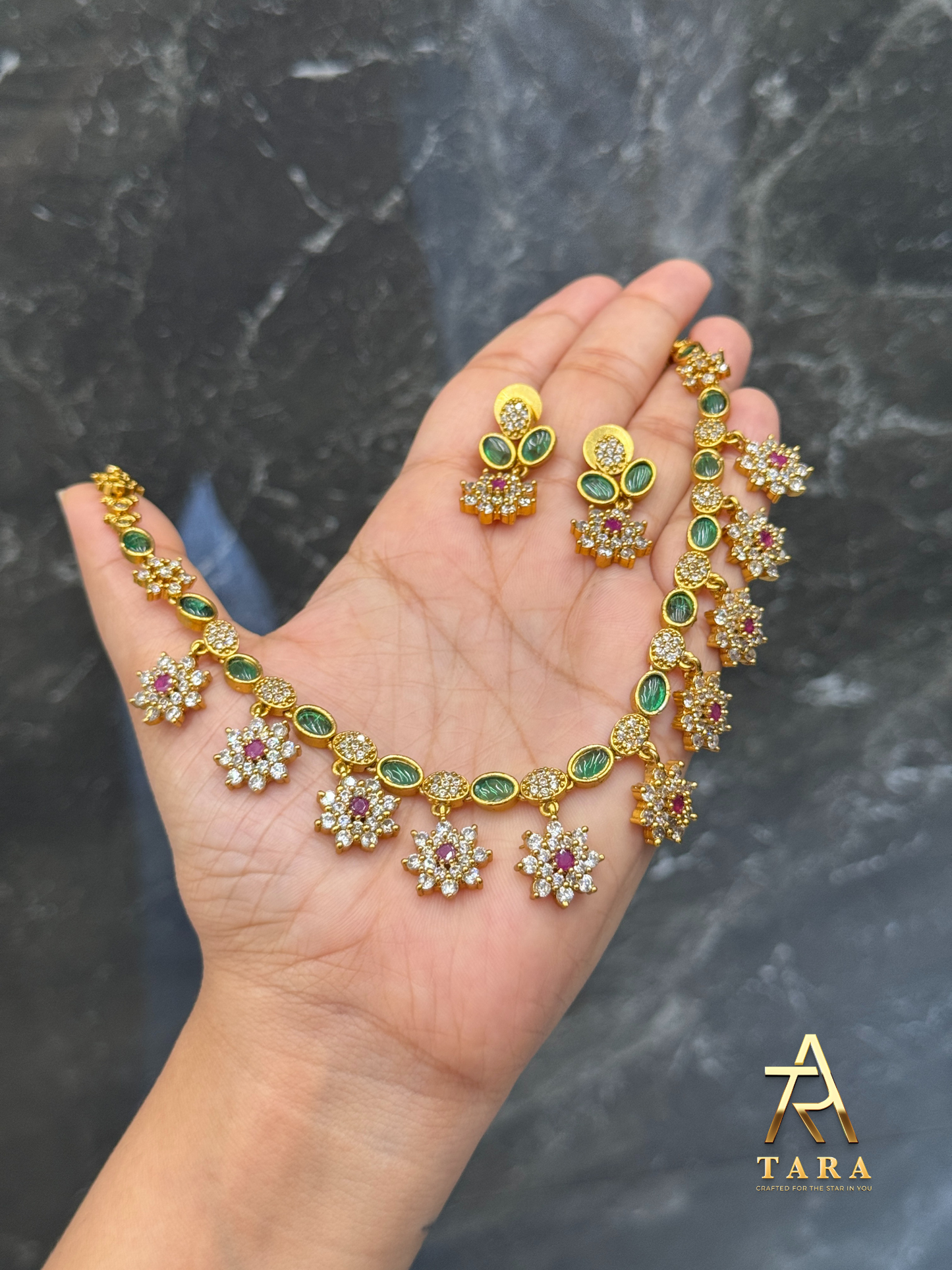Simple Floral Fusion AD Necklace -PRD1506