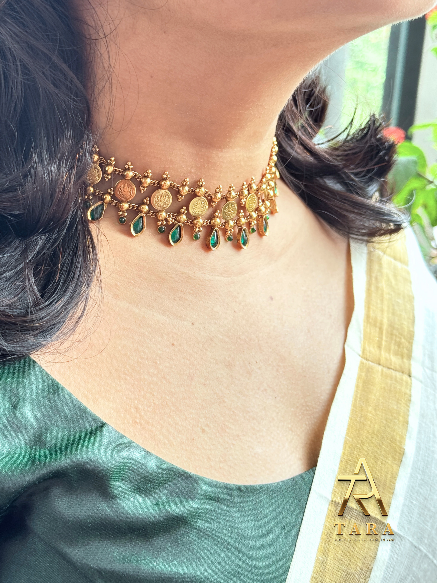 Trendy Coin Palakka Double layer Choker with Earrings