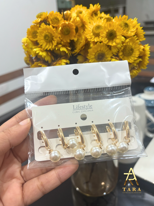 Gold Plated Round Shaped Pearl Drop Earrings - AT13- Single Pair