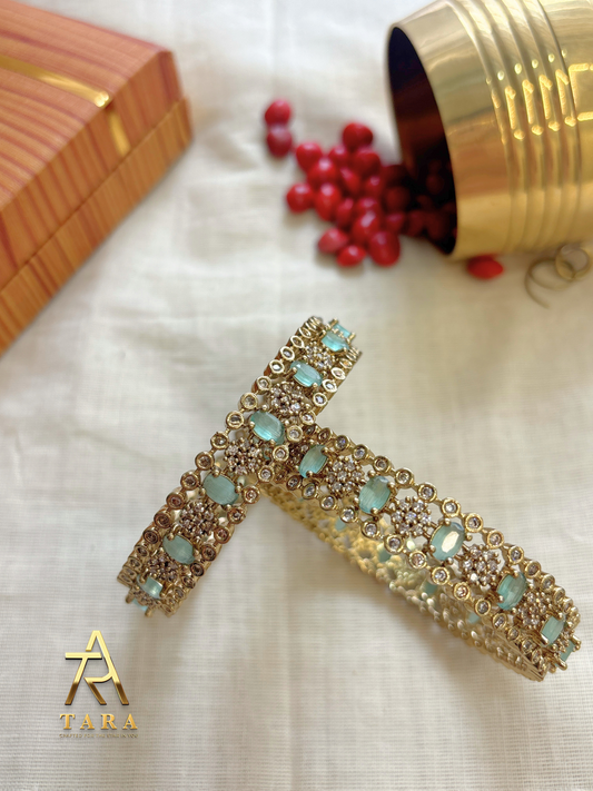 Elegant AD Stone Bangles Set - Pastel Green - PRD1518