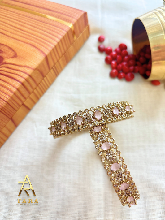 Elegant AD Stone Bangle Set - Baby Pink - PRD1517