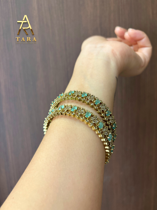 Elegant AD Stone Bangles Set - Pastel Green - PRD1518