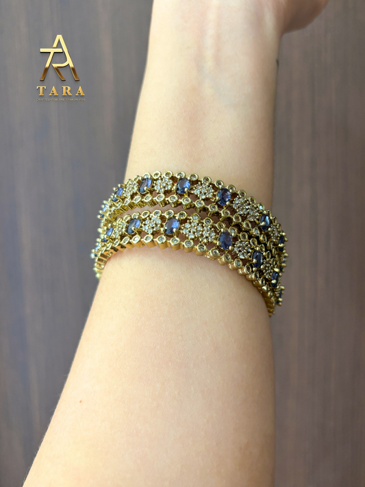 Premium AD Stone Bangles Set - Dark Blue - PRD1516