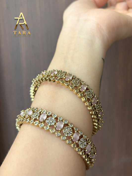 Elegant AD Stone Bangle Set - Baby Pink - PRD1517