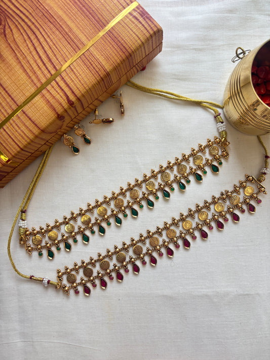 Trendy Coin Palakka Double layer Choker with Earrings