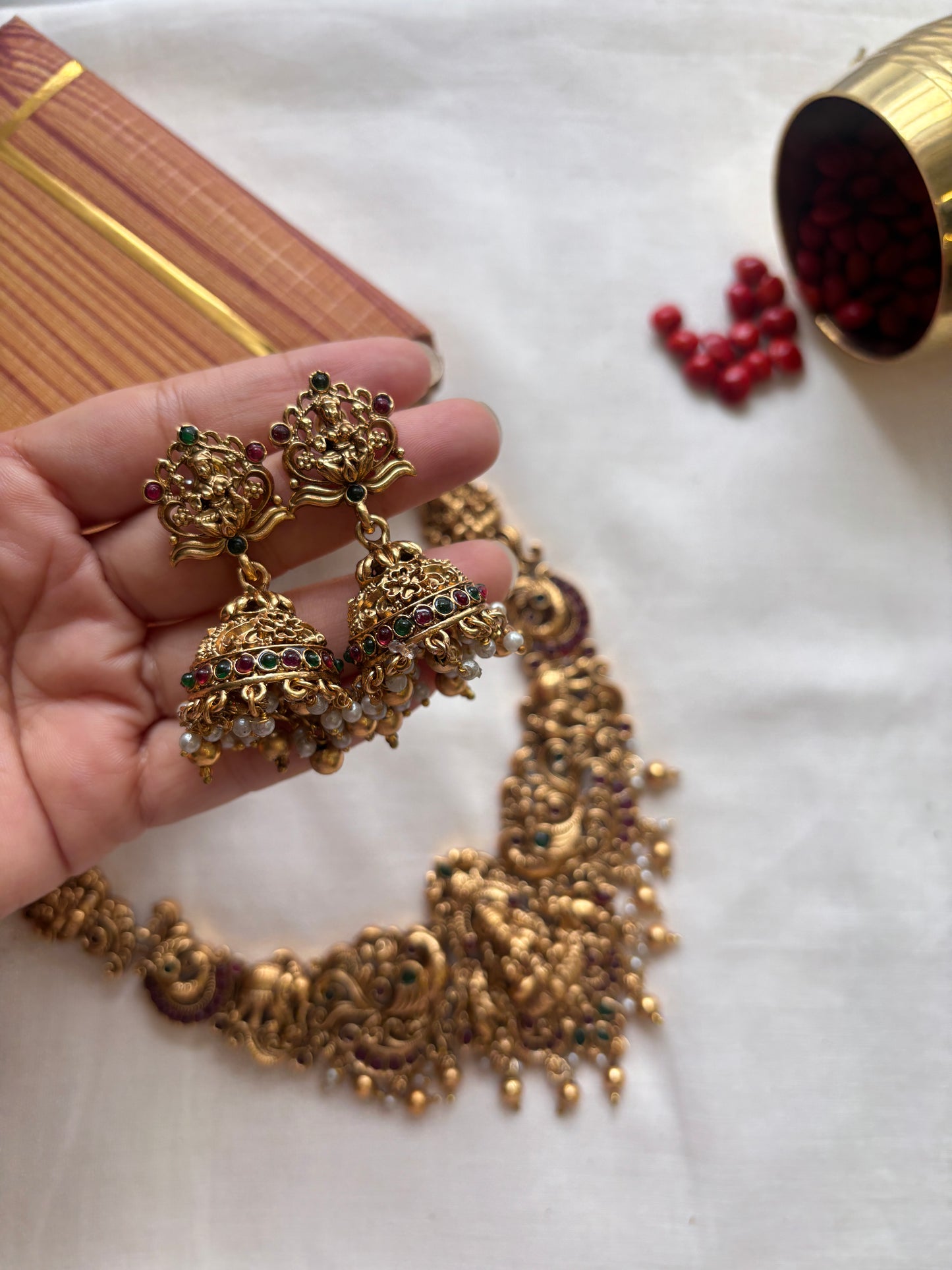 Bridal temple Necklace with Earrings T1 -PRD1529