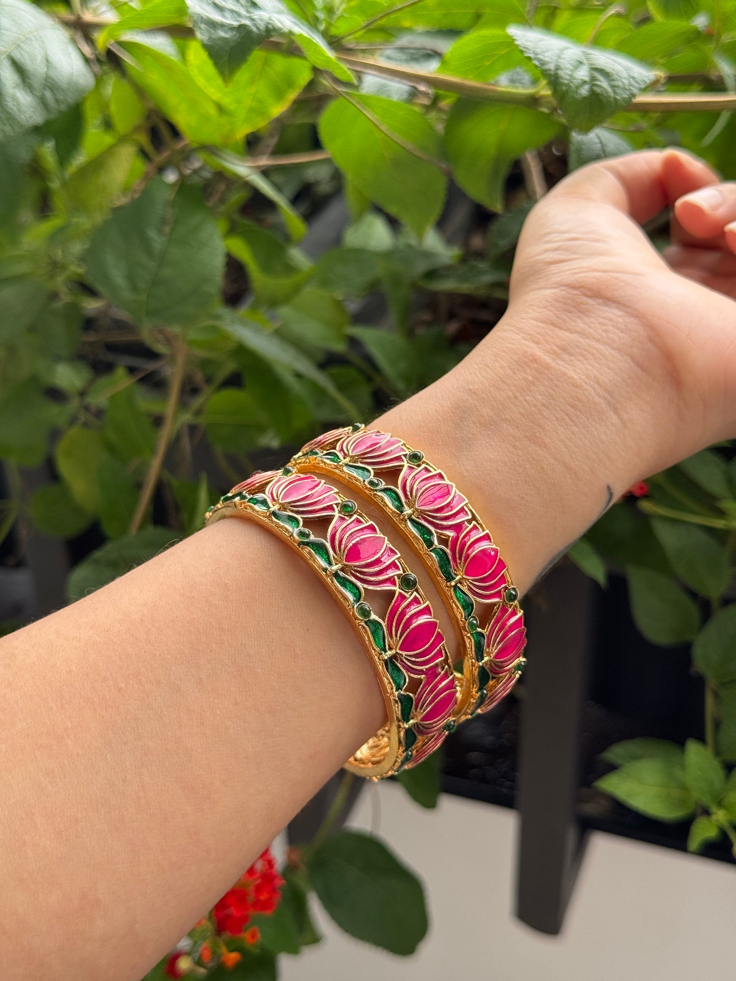Lotus Bangles -Pink - Set of two - PRD1530