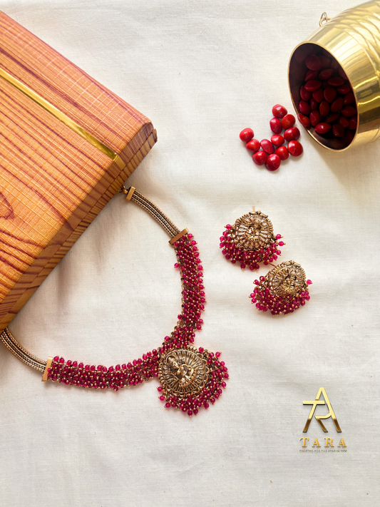 Antique Clustered Beads Lakshmi Necklace set - PRD1508