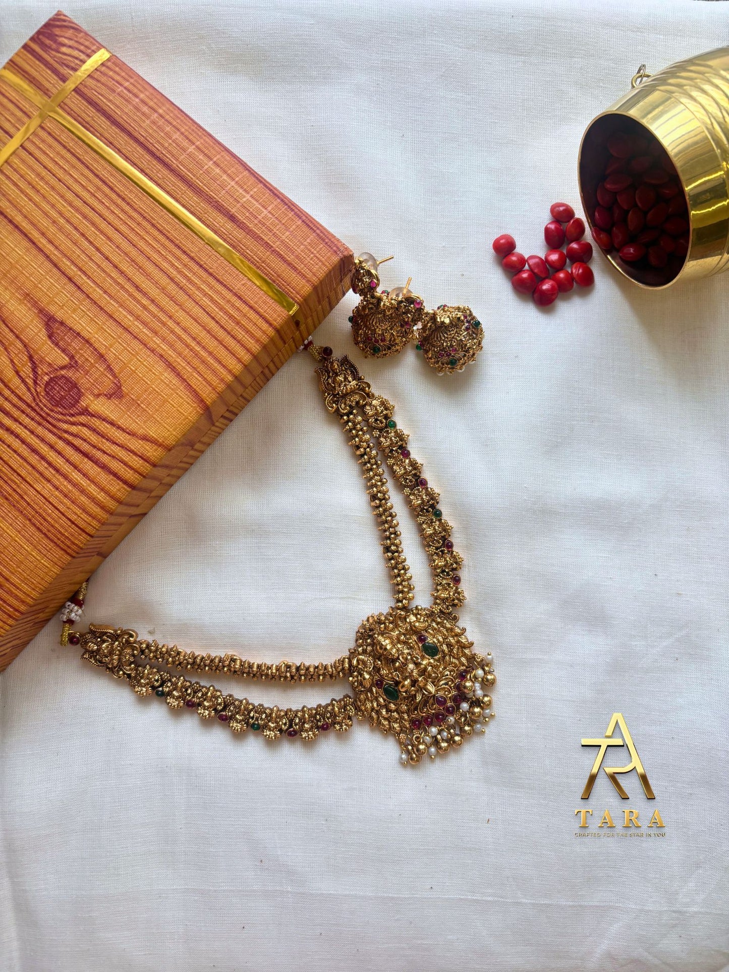 Temple Layered necklace with Multi stone Earrings - PRD1524