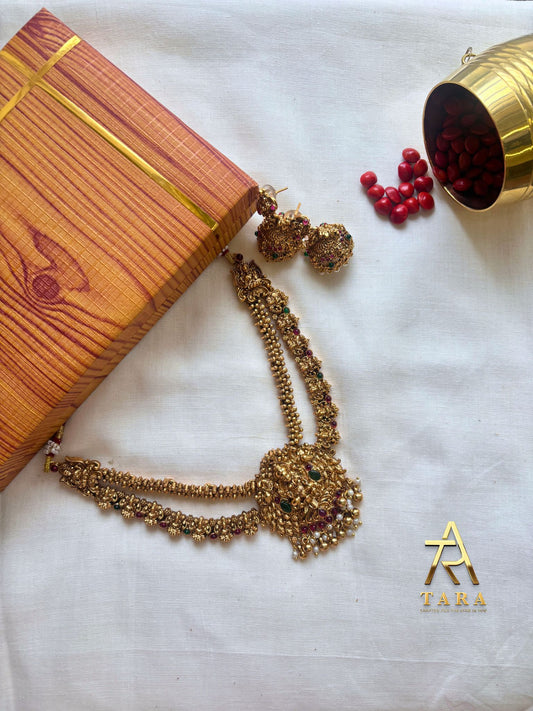 Temple Layered necklace with Multi stone Earrings - PRD1524