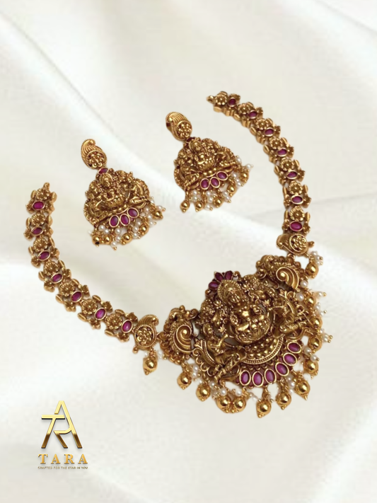 Premium Matte Finish Lakshmi Neckpiece with Ruby Stones -PRD1554
