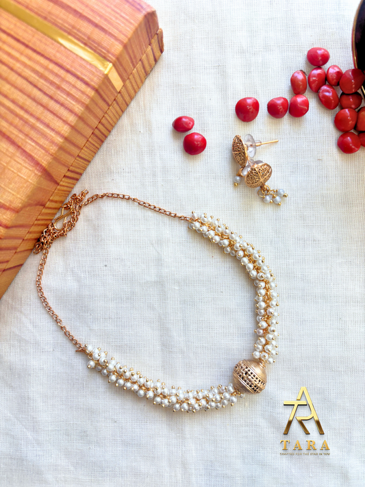Pearl Clustered with Golden Sphere  Necklace - PRD1536
