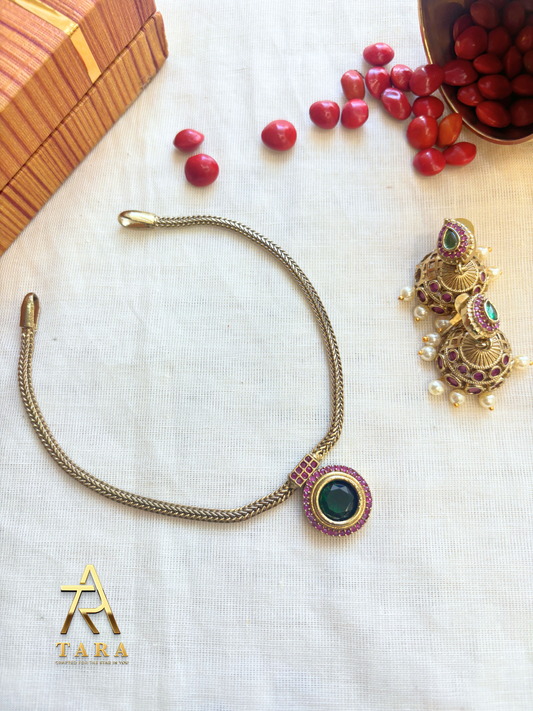Simple Round Green Pendant Chain Set -PRD1533