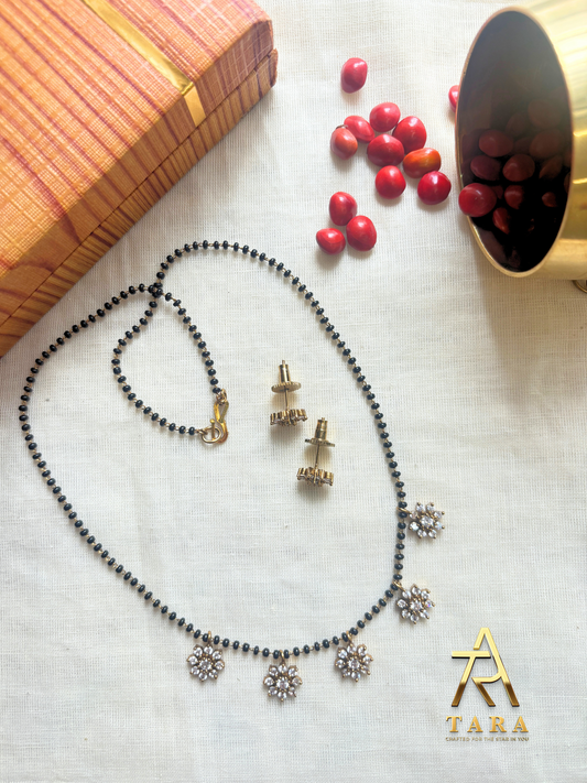 Floral Pendant Mangalsutra Chain with Earrings -PRD1536