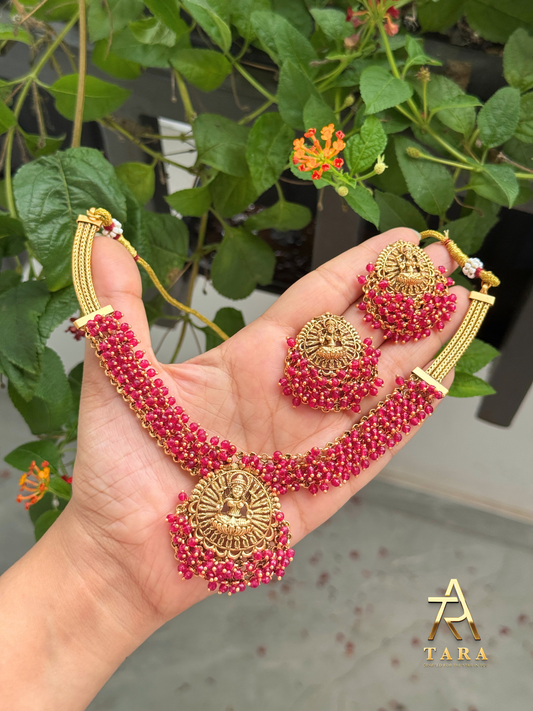 Antique Clustered Beads Lakshmi Necklace set - PRD1508