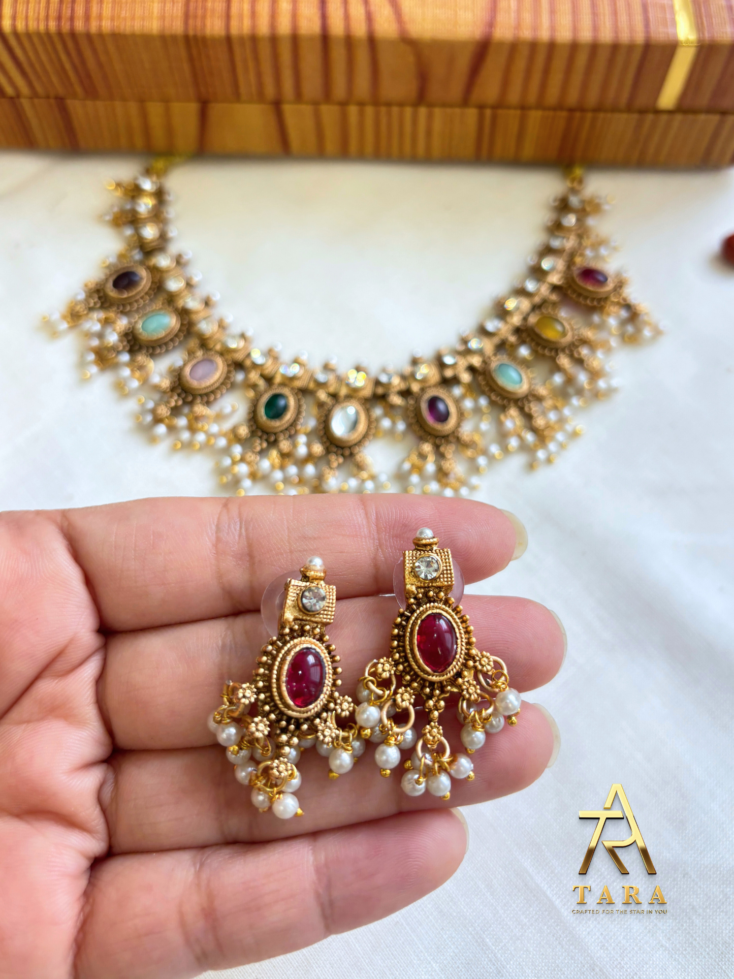 Navarathna Necklace with Earrings - PRD1521
