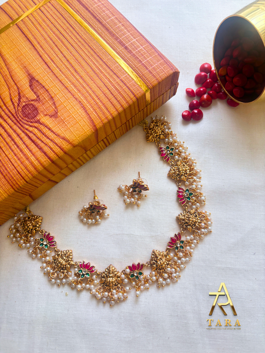Lakshmi Lotus Necklace Set with Earrings