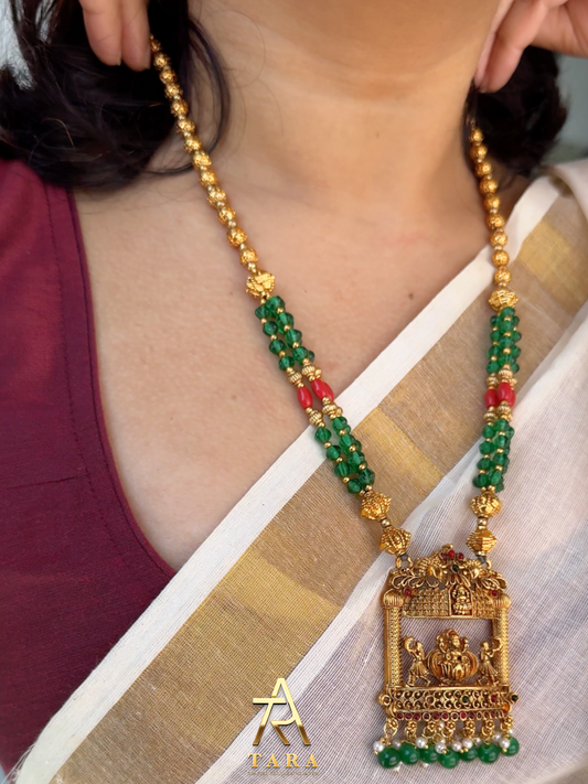 Antique Lakshmi Temple Haaram with Green Beaded chain -PRD1513