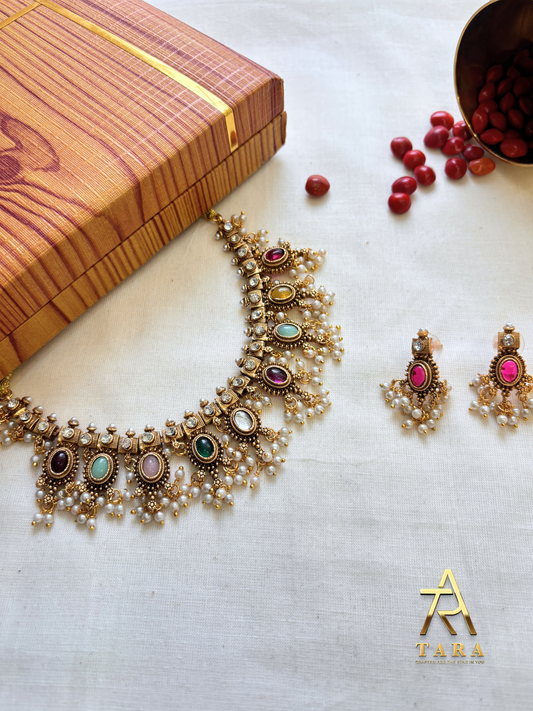Navarathna Necklace with Earrings - PRD1521