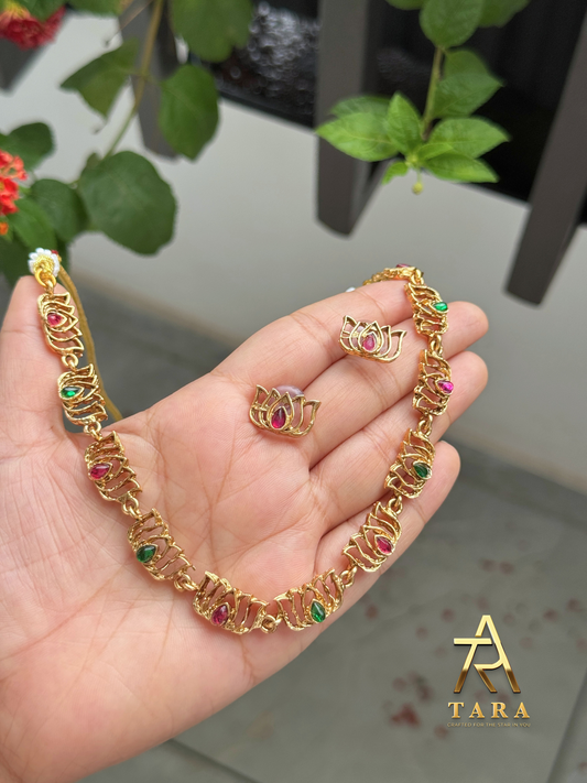 Multistone Lotus Necklace - PRD1522