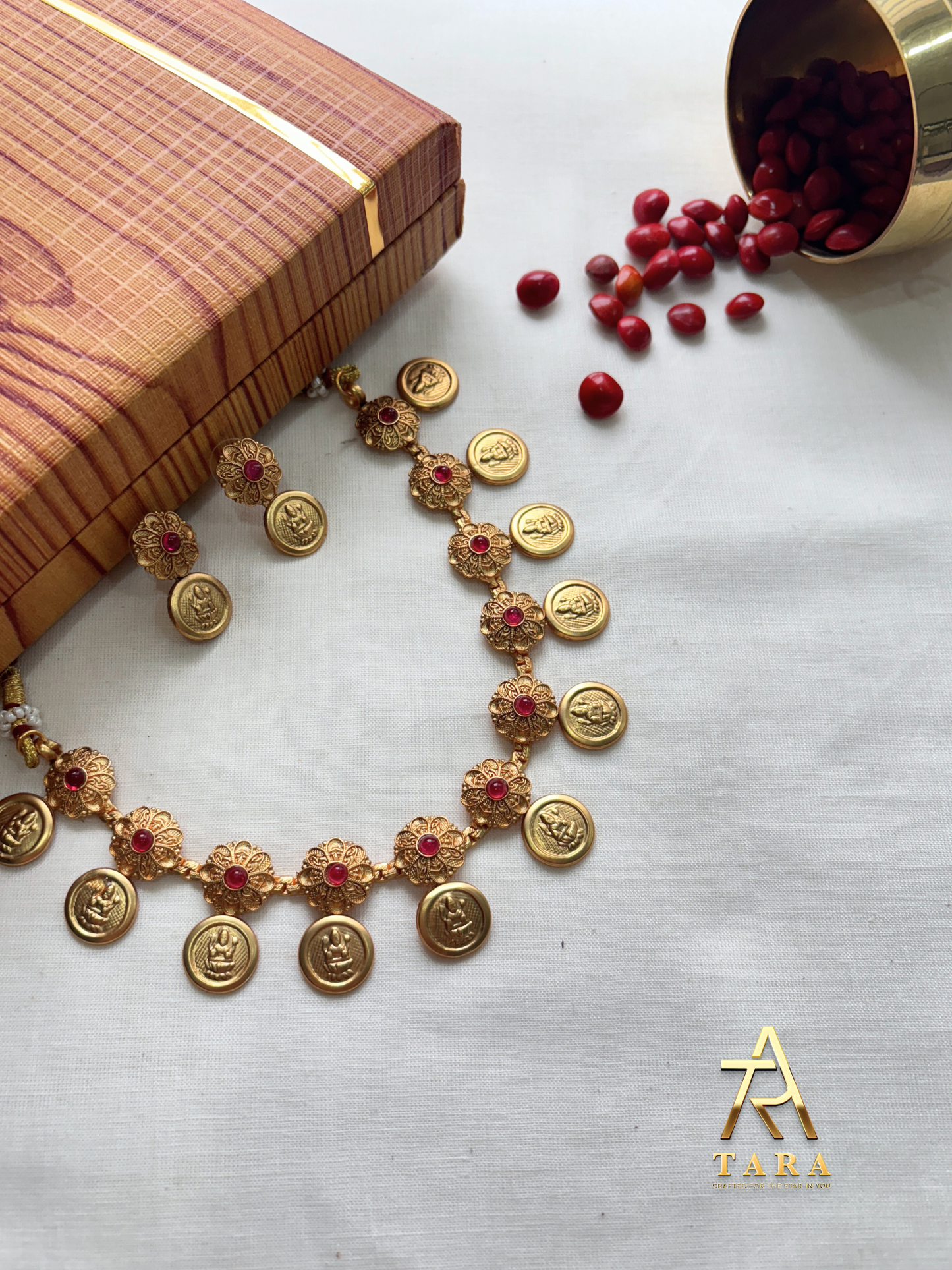 Antique Coin Necklace with Multi-stone flower