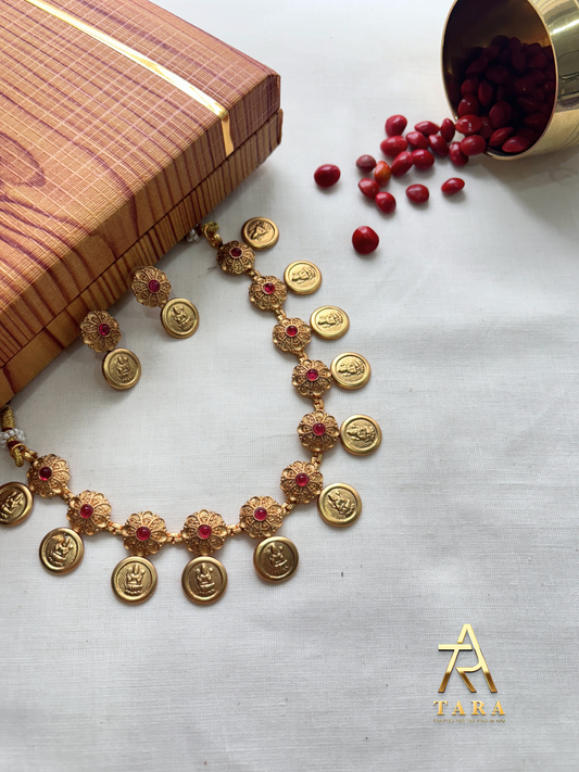 Antique Coin Necklace with Multi-stone flower