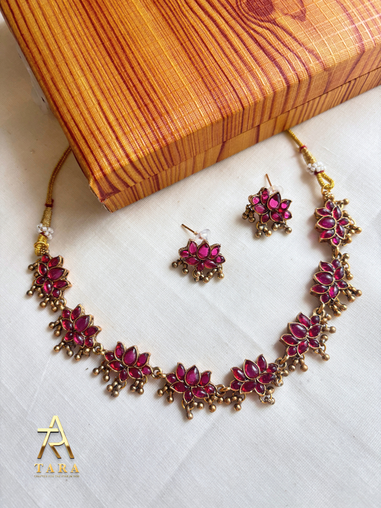 Lotus Necklace with Golden beads