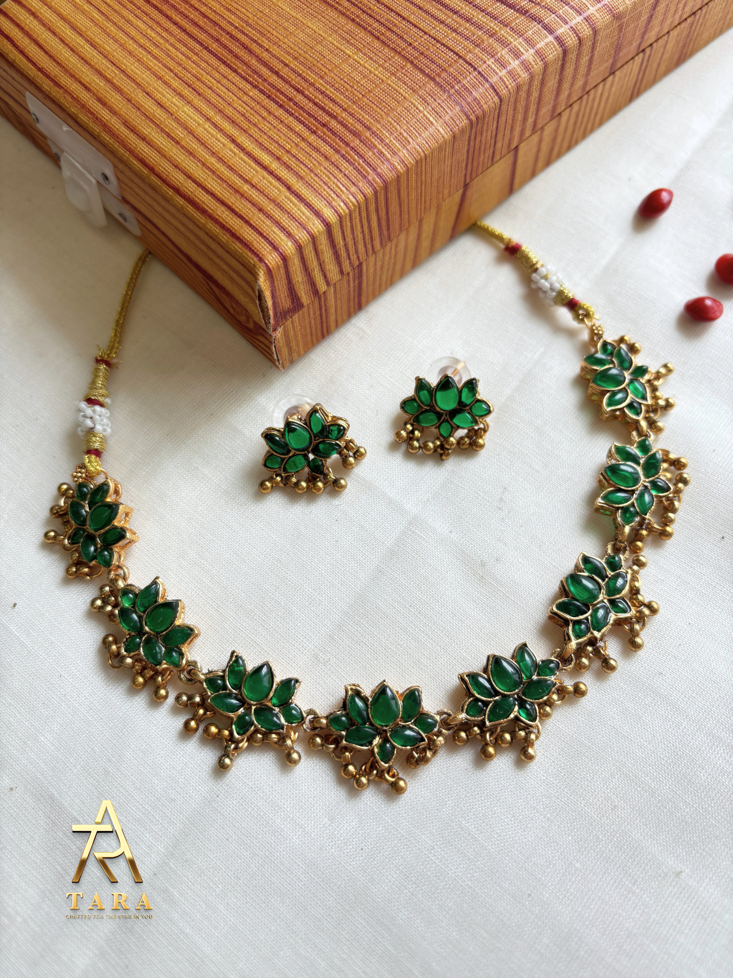 Lotus Necklace with Golden beads