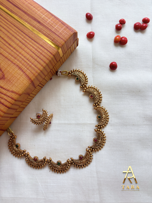 Matte Gold finish Half Moon Necklace