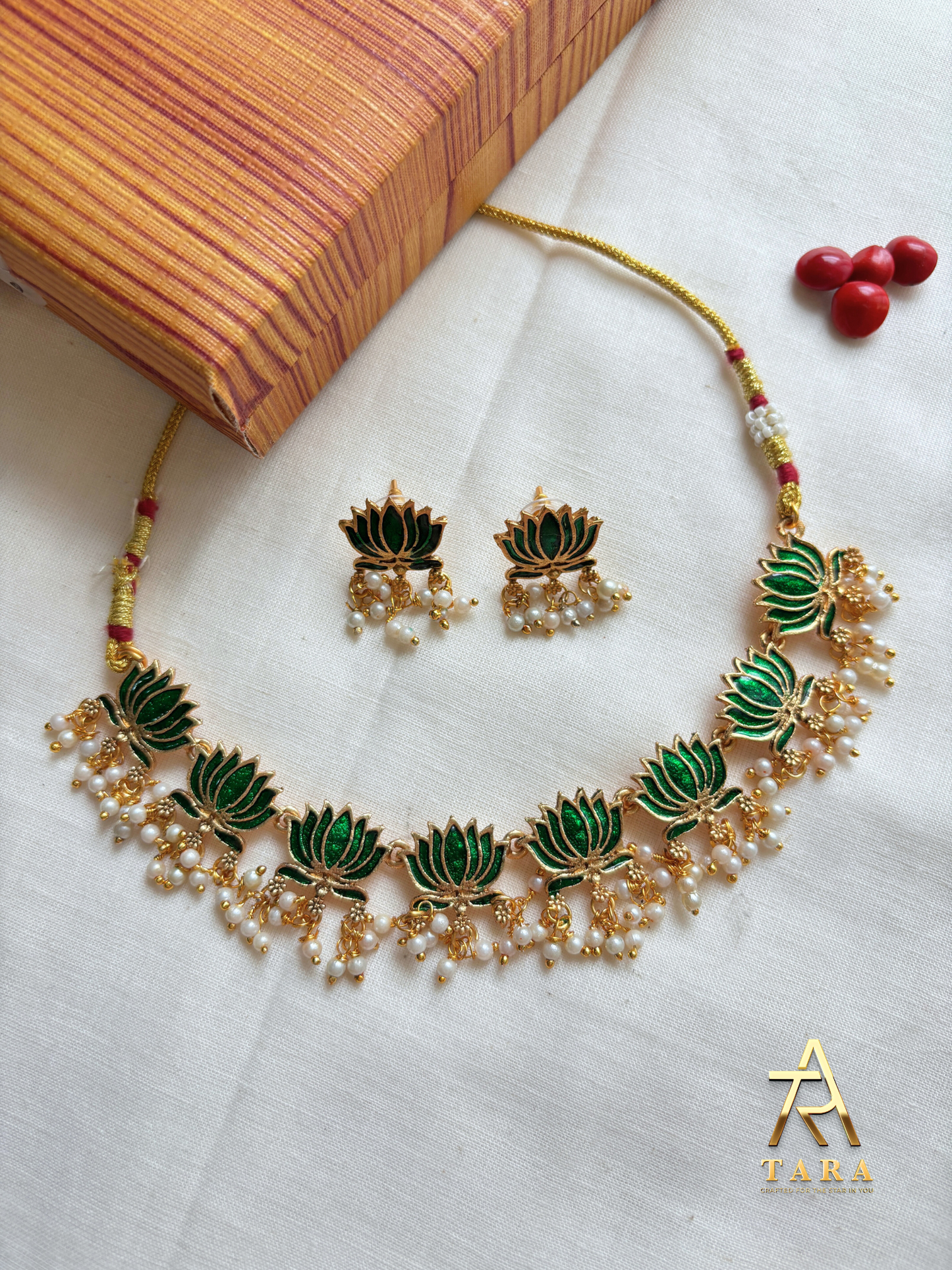Lotus Pearl Drop Necklace set