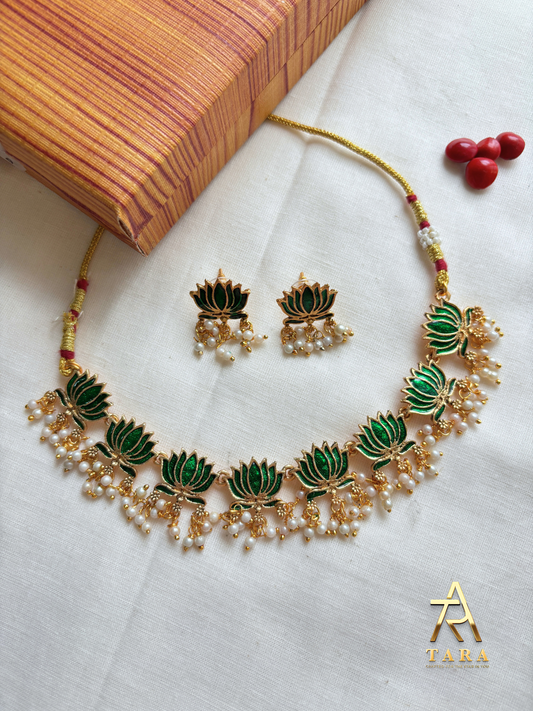 Lotus Pearl Drop Necklace set